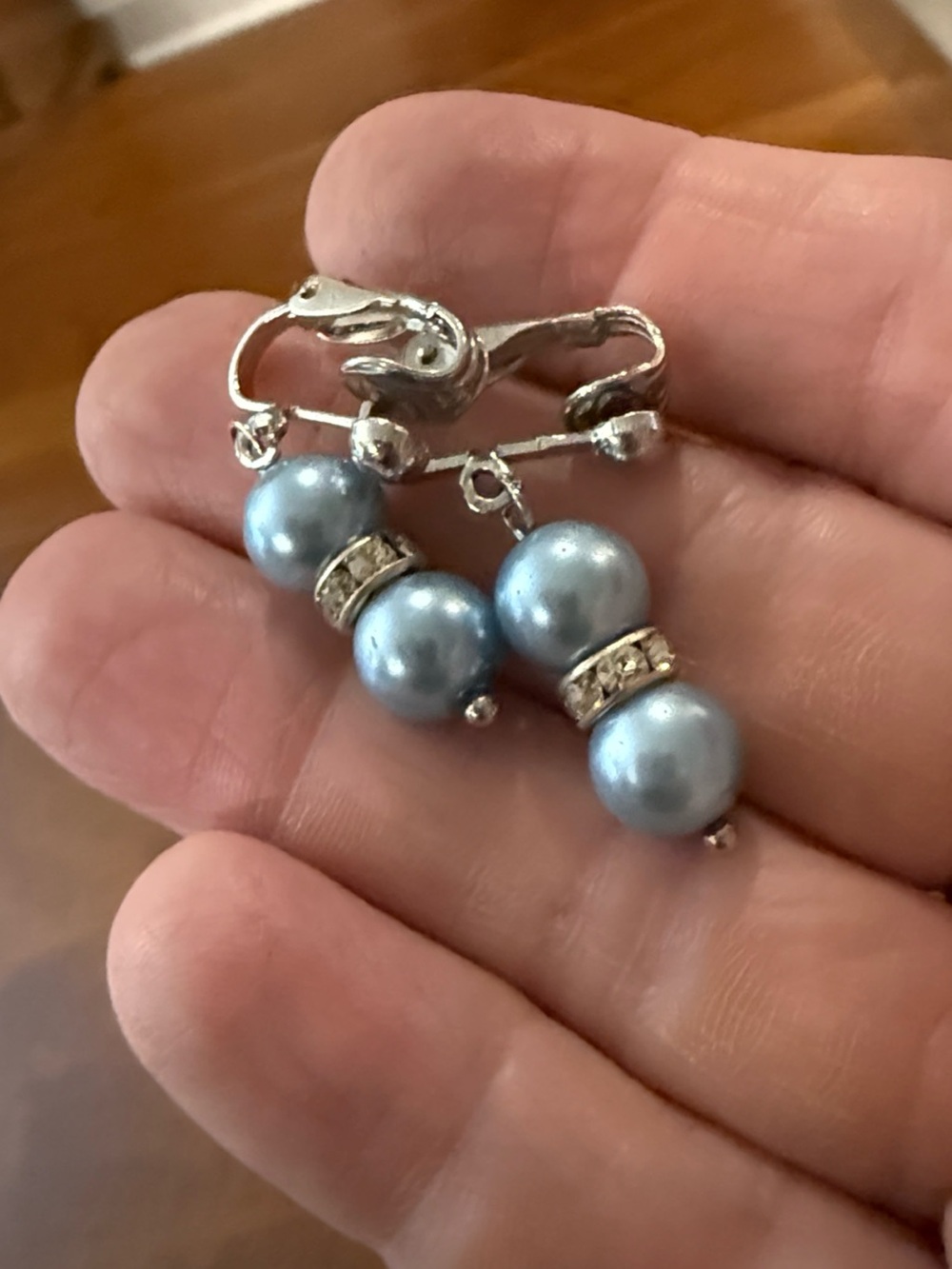 Silver-Tone Blue Pearl Drop Earrings